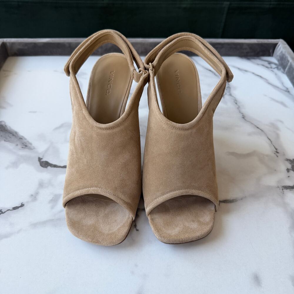 Vince Quest Beige Suede Slingback Marble Heel Sandals Size 9.5 - Picture 3 of 9